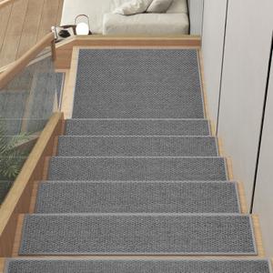 15PC Stair Treads Non-Slip Washable Peel and Stick Stair Treads for Wooden Steps Indoor Reusable Stair Carpet Treads Adhesive Stair-Runner Rugs for Kids and Dogs Elder8"x30" Gray