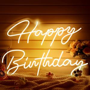 30" x 21" Large Happy Birthday Neon Sign LED Neon Light Signs with Dimmable Switch 12V Power Adapter Chain Reusable Happy Birthday Decorations for Party Room Wall Art Backdrop (Warm White)