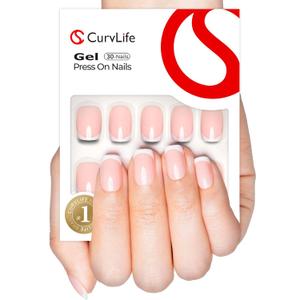 Curvlife Soft Gel Nails with French Press on Nails Design Full Cover False Nails for Women Reusable Nail Kit with Nail Glue Adhesive Tabs Nail File (0.1 Fl Oz (Pack of 1))