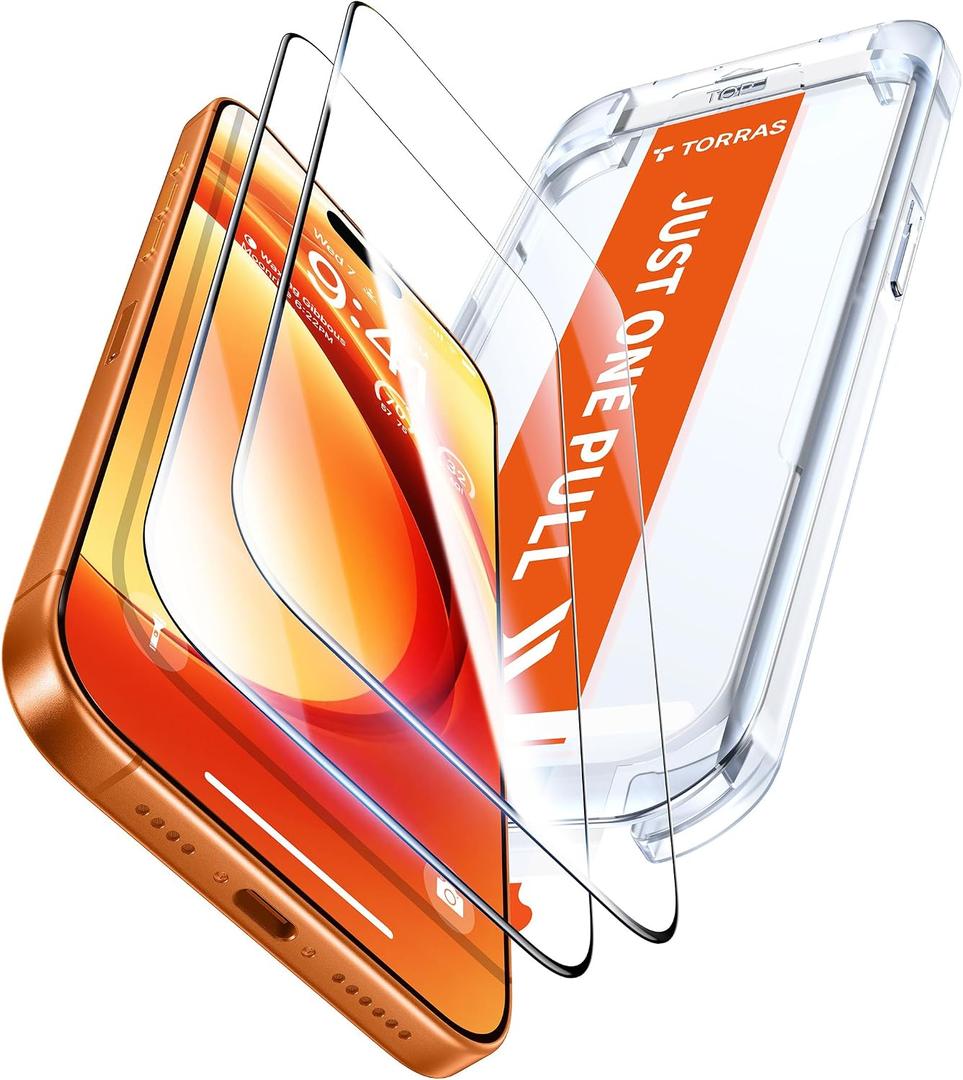 TORRAS Unbreakable for iPhone 17 Pro Screen Protector, 9H+ Military-Grade,12 FT Shatterproof, Aerospace Tempered Glass 2 Pack - Full Coverage, Anti-Scratch, Bubble-Free, Easy Installation,6.3 inch