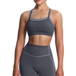 Aoxjox Women's Workout Sports Bras Takes Two Bra High Impact Training Fitness Running Yoga Crop Tank (Medium, Iron Grey/Grey)