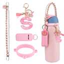 RONGFY Letter Accessories for Owala Water Bottle 24/32/40oz,Initial Charm、Lipstick Holder and Handle Strap for Owala and Stanley Cup Accessories (R, Pink)