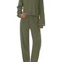 PRETTYGARDEN Women's Two Piece Lounge Sets 2025 Fall Airport Outfits Long Sleeve Pullover Tops Sweatpants Matching Clothing (Army Green, X-Large)
