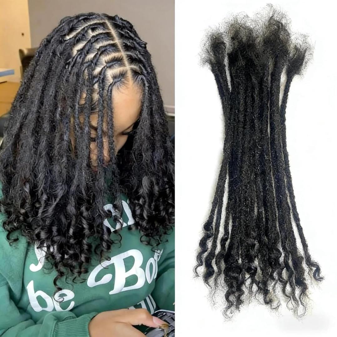 8 Inch Loc extensions Human Hair with Curly Ends 100% Real Human Hair 0.4cm Width 30 Strands per pack Full Handmade Dreadlock Extensions Can be dyed and bleached