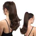 Clip in Ponytail Extension 18 Inch Pony Tails Hair Extensions for Women Long Straight Curly Tail Ponytail Hair piece Synthetic Fake Versatile Pony (Dark Chocolate)
