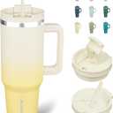 BJPKPK 40 oz Tumbler With Handle Insulated Tumblers With Lid And Straw Stainless Steel Thermal Cup, Lemon