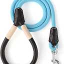 Mile High Life Genuine Leather Wrapped Handle Dog Leash, w Heavy Duty Clasp Rope Leash for Small Medium Large Dogs (Blue, 4FT) (48 Inch-1/2", Leather Handle-Blue)
