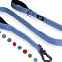 TwoEar 6FT 1IN Strong Dark Blue Dog Leash with 2 Padded Handles, Traffic Handle Extra Control, Comfortable Soft Dual Handle, Auto Lock Hook, Reflective Walking Lead for Small Medium and Large Dogs