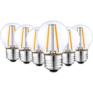 Dimmable 2W LED Globe Bulb 25Watt Equivalent E26 Light Bulb Warm White 2500K LED Edison Bulb, Vintage Filament Edison Decorative Bulb for Chandelier, Ceiling Fan, 6 Pack