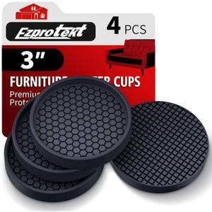 Ezprotekt Non Slip Furniture Pads, 4 Pcs 3" Rubber Caster Cups, Anti Skid Furniture Coasters for Hardwood Floors, No Slide Furniture Gripper, Floor Protector for Bed Couch Furniture Stoppers (Black)