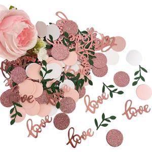 200 Pcs Rose Gold Glitter Wedding Table Confetti, Greenery Eucalyptus, Bridal Shower Decorations, Pink Love Confetti, Engagement Party Scatters