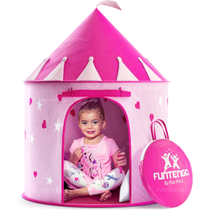 FoxPrint Princess Castle Play Tent with Glow In The Dark Stars, Conveniently Folds in To A Carrying Case, Your Kids Will Enjoy This Foldable Pop Up Pink Play Tent/House Toy for Indoor & Outdoor Use