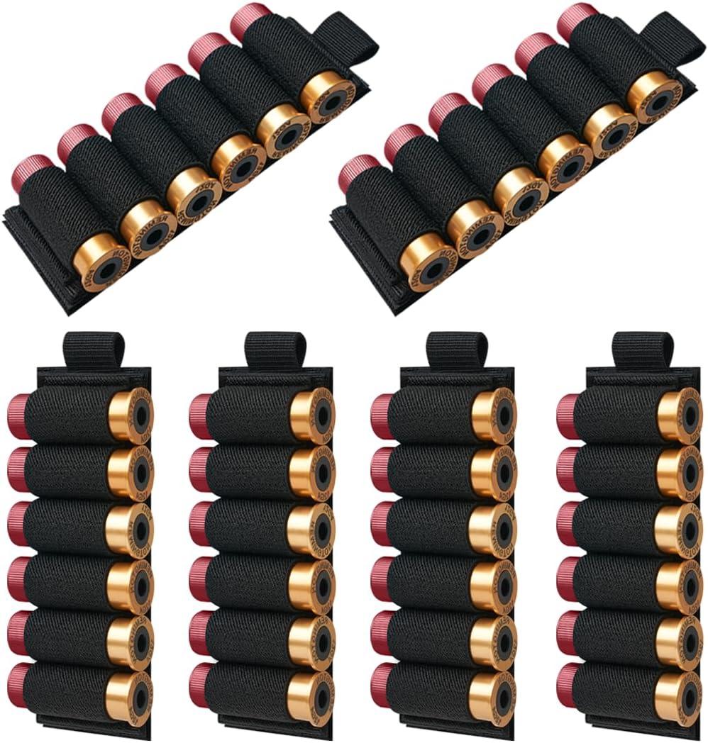 6 Packs 6 Rounds Buttstock Shell Card Holder | 12/20 Ga Side Saddle Shell Carrier for Rifle Shotgun Cartridge | with Molle Utility Pouch Hook and Loop