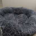 Bedsure Calming Dog Beds Large Sized Dog - 36in Donut Washable Large Pet Bed,Anti-Slip Removable Cover,420GSM Round Anti-Anxiety Fluffy Plush Faux Fur Bed, Fits up to 80 lbs Pets,Plus Version (Dark Grey)