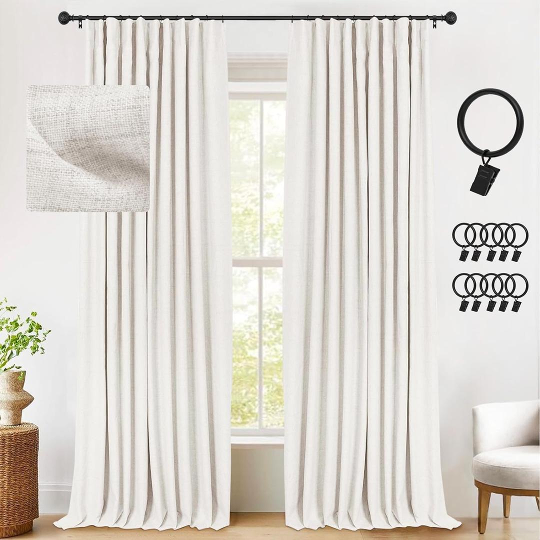 INOVADAY Thermal Sliding Door Curtains 100% Blackout Curtains for Bedroom, Sliding Glass Door Drapes Extra Wide for Patio Linen Textured Farmhouse Window Treatment, Ivory, 1 Panel, (50"W x 96"L (Pack of 1), Ivory)
