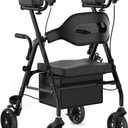 Upright Rollator Walker, Heavy Duty Stand Up Walkers for Seniors with Seat and Reversible Backrest, Foldable Standing Rollator with 8" Anti-Slip PU Wheels, Black