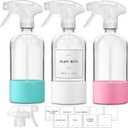 Glass Spray Bottles for Cleaning, 3 Pack Clear Empty Spray Bottle for Cleaning Solutions, 17 fl oz Reusable Spray Bottle for Plants with Silicone Boot, Cleaning Spray Containers with Labels
