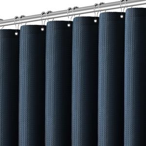 PANGSINNE Navy Blue Shower Curtain Waffle Weave 60 Inches Heavy Fabric Duty Shower Curtains for Stall, Water Repellent 256GSM Weighted Modern Bathroom Shower Curtains with 10 Metal Hooks, 60Wx72H