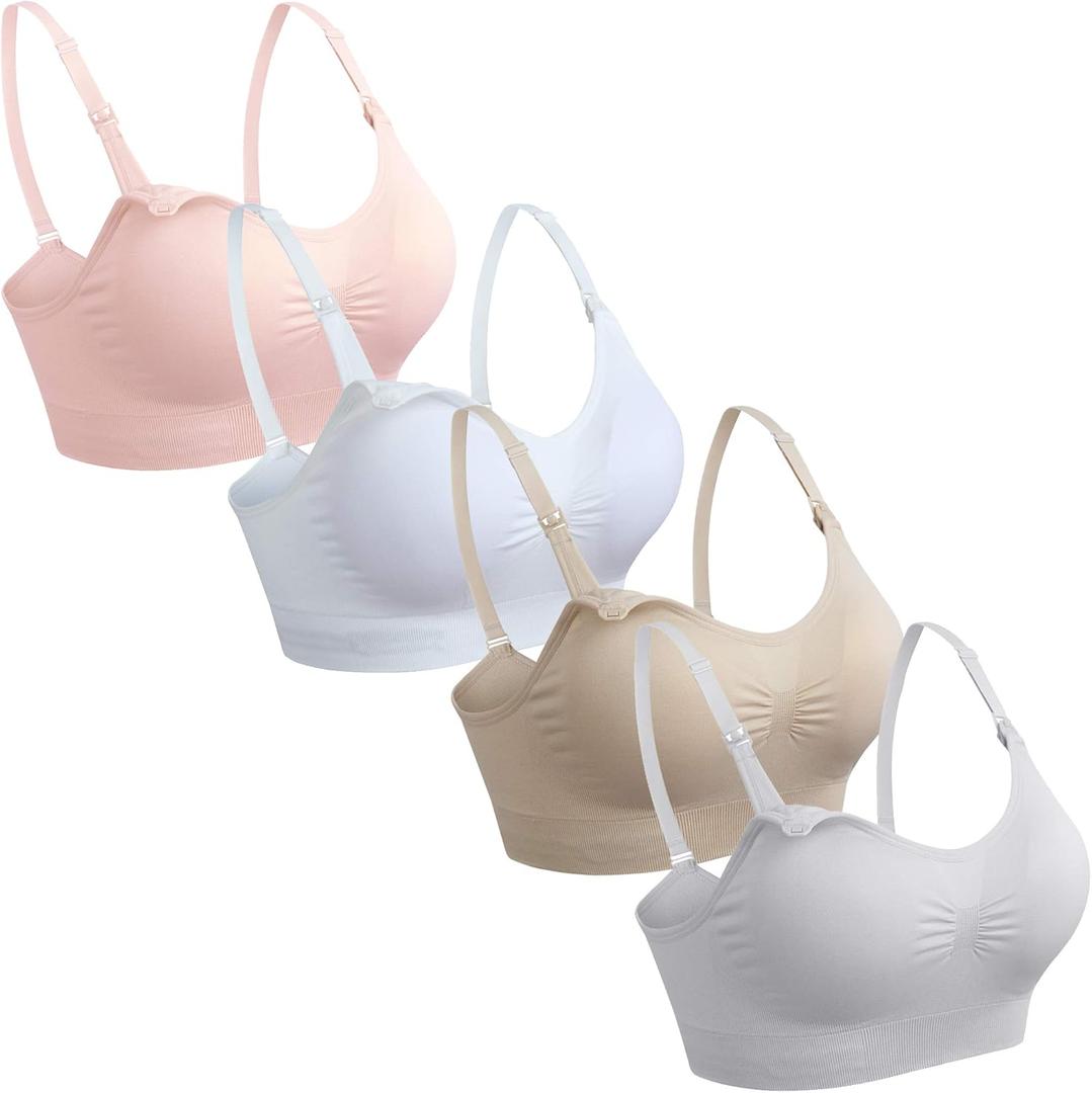 GXXGE 4Pack Nursing Bra for Breastfeeding Maternity Bras Push Up Silk Seamless Pregnancy Bralette Underwear (Large, 4pcs (Beige Grey Pink White))