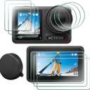 FiTSTILL 5PCS LCD Screen Protector Appliable with DJI Osmo Action 4 Action 3,with Silicone Lens Cap,Ultra HD 9H Hardness,Scratch Resistant Bubble Free Action 4/3 Camera Accessories kit