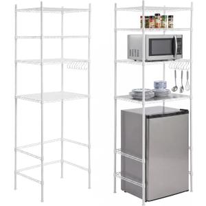 Huwena 4 Tier Mini Fridge Storage Shelf for Dorm with 8 Hooks 4 PVC Pads