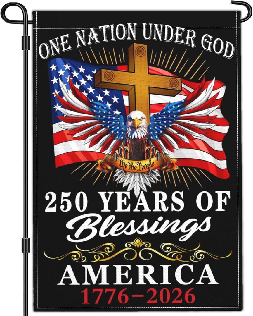 2 x 250 Year American Anniversary Flag Patriotic 250th Anniversary USA Flag 4th of July We The People 1776 Garden Flags for Outside 12x18 Inch Double Sided Outdoor Decorations