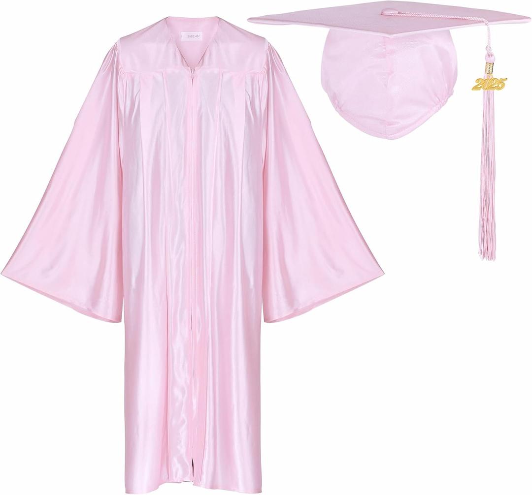 Newrara Adult Shiny Graduation Cap and Gown Tassel Set for High School & Bachelor (Pink)