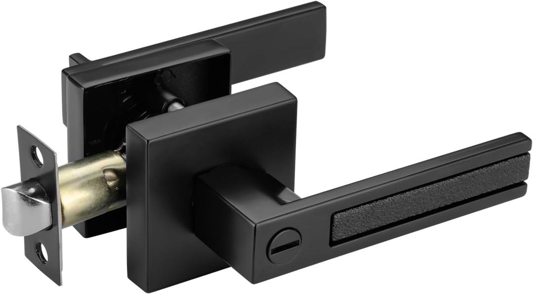 Black Door Handles, Black Door Knobs Interior, Heavy Duty Door Levers Rectangle Slot for Bath & Bed (1)