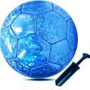 ABAJI Soccer Ball Size 3 4 5 Shiny Pattern Soft Leather Practice Training Gift Soccerball for Boys Girls Come with Pump Needle (Blue)