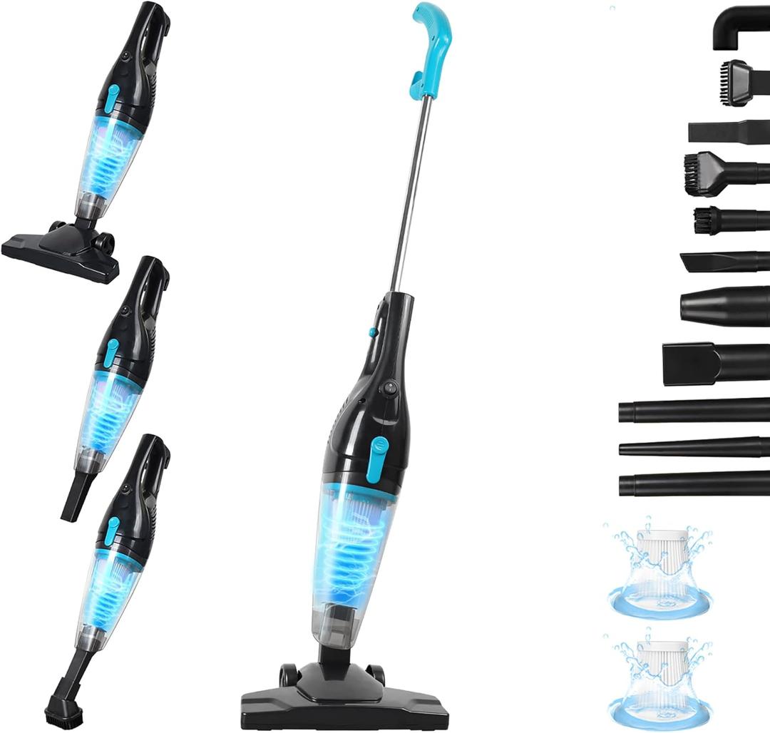 Intercleaner Corded Vacuum Cleaner, 15KPa Powerful Suction with 400W Motor, 12 in 1 Lightweight Bagless Stick Vac with Handheld, Ultra Quiet, for Hardwood Floor Carpet Car Pet Hair (#3 Black)