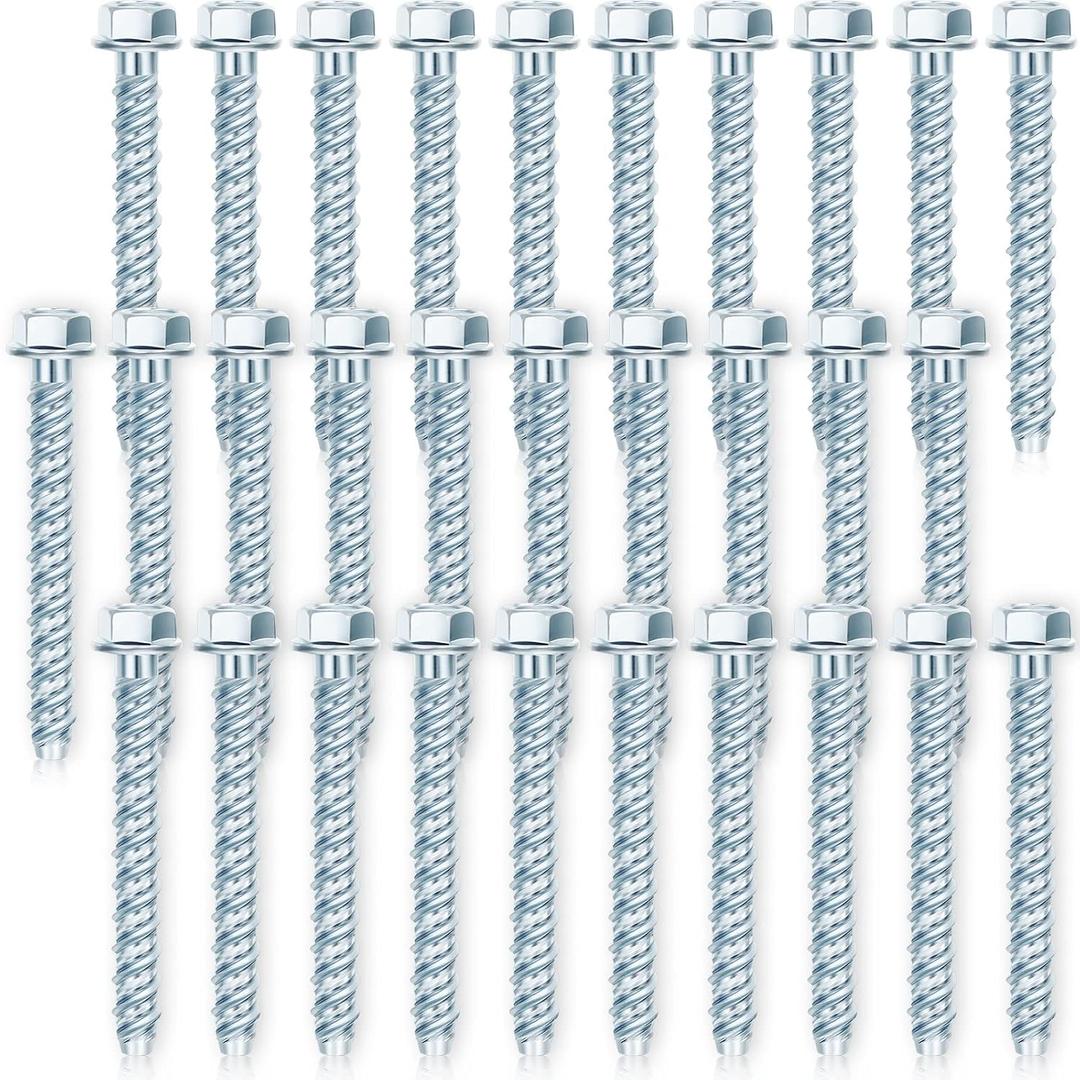 50 Pcs 3/8 x 3 Zinc Plated Concrete Anchors Masonry Screws Heavy Duty Carbon Steel Hex Head Large Diameter Concrete Anchors and Screws Kit for Brick, Blocks, Cement