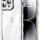 SKYLMW Compatible with iPhone 14 Pro Case, Kawaii Cute Curly Wave Frame Luxury Plating Edge, Stylish Glossy Clear Back, Soft TPU Shockproof Protective Cases for iPhone 14 Pro, Sliver