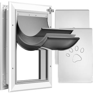 [Petoasis] Heavy Duty Aluminum Dog Door with Lock,3 Flap Insulated Doggie Doors with Installation Manual,Durable and Rust Resistant, Patent: USD1057087S, (Silvery White, Large for Door)