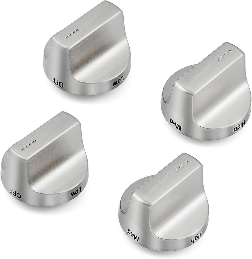 Stainless Steel W11122880 Stove Knobs Replacement for Whirlpool Stove Parts WFG745H0FS0 WFG770H0FZ0 Knobs Whirlpool Gas Range Parts W10862482 Stove Top Cooktop Burner Control Knobs Sliver 4 Pcs