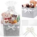 Hushee Felt Gift Basket Empty with Bow Felt Basket Set with Gift Bags Wrap Tissue Papers and Pull Bow 10"x10"x7.6" Foldable Storage Bin for Graduation Birthday Baby Shower Christmas, 1 Count