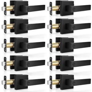 Hasmikit 10 Pack Matte Black Door Handles Privacy Door Levers, Heavy Duty Bed and Bath Door Locks Interior Door Knobs, Reversible Keyless Flat Levers with Square Rosette