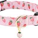 Faygarsle Pink Strawberry Print Cotton Dog Collar for Small, Medium, Large Boys Girls Dogs L