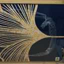 Framed Modern Luxury Wall Art for Living Room, Large Navy Blue and Gold Ginkgo Leaf Artwork for Walls, 3 Piece Contemporary Bright Style Floral Prints for Bedroom Office Hallway Wall Decor, 24x36 Inch