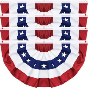 4 Pack Large Size 3 X 6 FT American Bunting Flag, 4th of July Decorations USA Pleated Fan Flag Patriotic Half Fan Banner Flags 100% polyester Fourth of July Independence Day Memorial Day Outdoor Decor