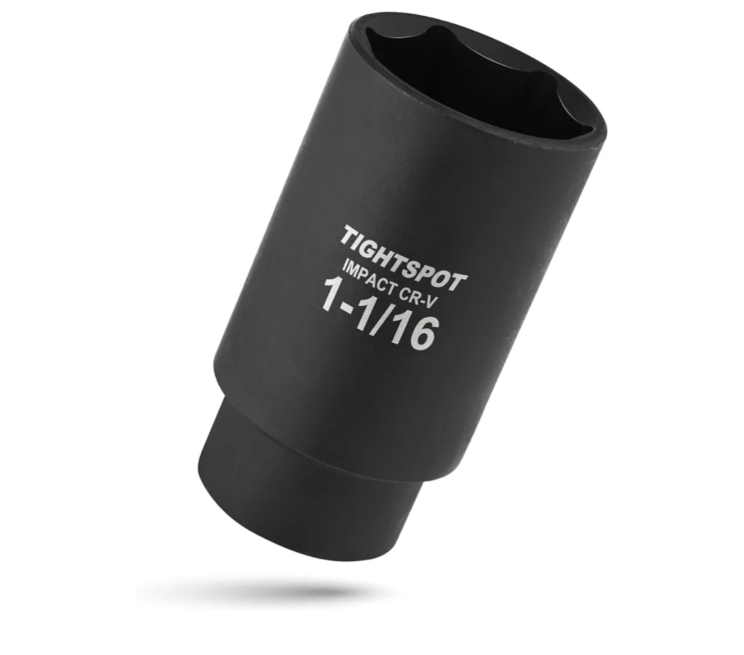 TIGHTSPOT 1/2 Inch Drive - 1 1/16 Inch Deep Impact Socket with Anti-Rounding 6 Point Design, Heat-Treated CRV Steel