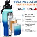 40 oz Insulated Water Bottle Fit in Car Cup Holder - Metal Water Bottle with Straw, Auto Spout Lid, Leakproof T-shape Stainless Steel Tumbler with Lid & Straw, Storage Carrier Bag, Silicone Boot