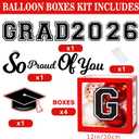 Graduation Decorations Class of 2026 Red and Black Balloon Boxes for High School & College, Congrats Grad Party Table Decorations with 4 String Lights, GRAD and So Proud of You Letters