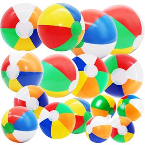16 Pack Assorted Inflatable Beach Balls (8", 14", 16", 24"), Rainbow Beach Balls Colorful Blow Up Sport Balls for Swimming Pool, Beach, Summer Party Decor & Outdoor Activity