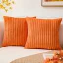 Kevin Textile Decorative Fall Throw Pillow Covers Pack of 2 Corduroy Soft Soild Pillow Cases Square Pillowcases for Cushion Couch Sofa Bedroom Living Room 16 x 16 Inch, Orange