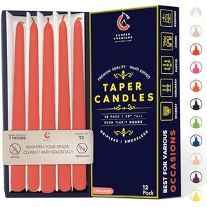 Vibrant Orange 10 Inch Taper Candles - Pack of 12 Premium Unscented, Dripless & Smokeless Hand-Dipped Candles for Birthday, Wedding or Dinner Decorations and Formal Candlelighting