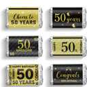 Tenare 90 Pcs 50th Birthday Candy Bar Wrappers Black and Gold Stickers Chocolate Decoration Label Mini Candy Label Stickers for Anniversary Birthday Party Supplies