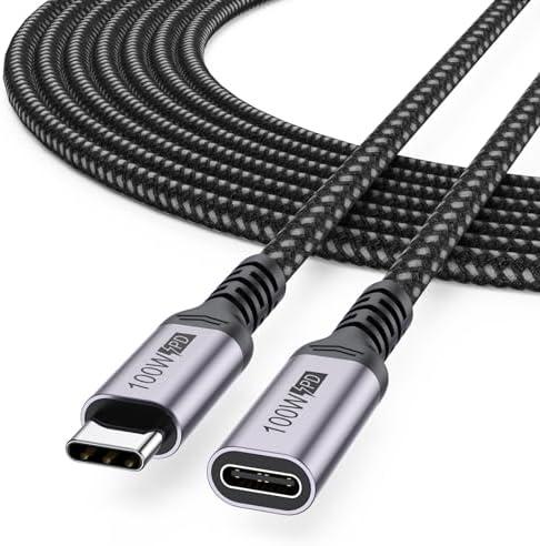 DteeDck USB C Extension Cable 10ft, USB 3.2 Gen 2 10Gbps/60W Charging/4K@60Hz Type C Male to Female Extended Cord Extender for Monior Laptop Tablet Mobile Phone Hub and More