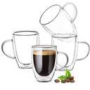 Ulrikco 12oz Double Walled Glass Coffee Mugs with Handle, Clear Cappuccino Glass Mug Set of 3, Insulated Layer Coffee Cups, Clear Borosilicate Glass Mugs, Glasses Espresso Mugs for Coffee