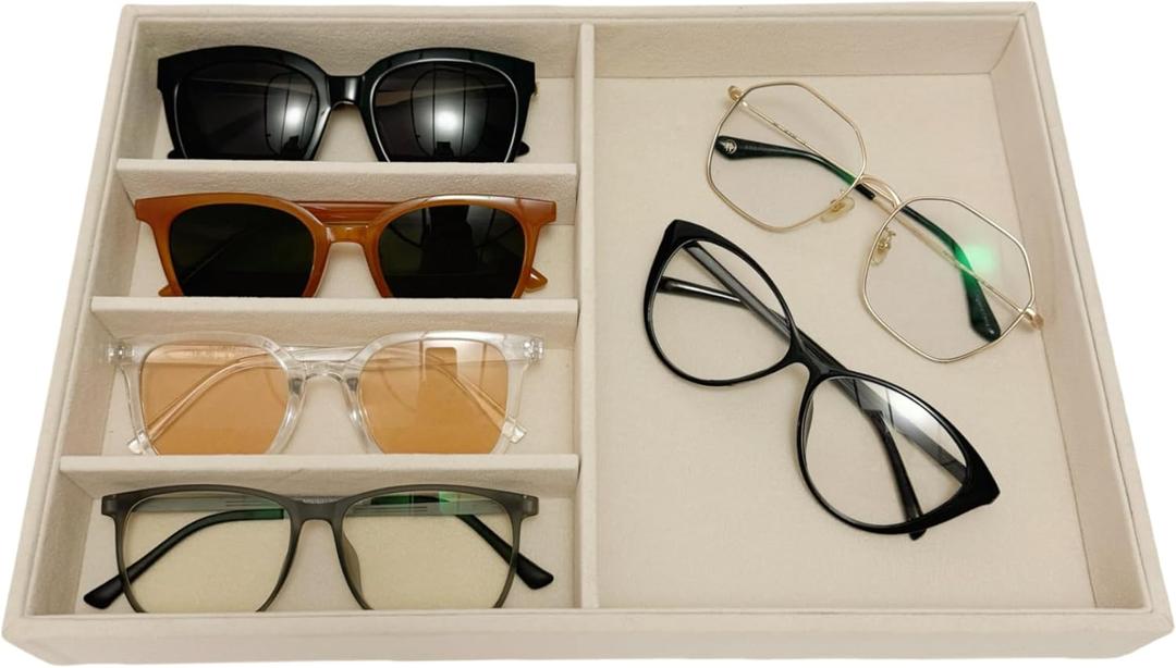 Large Beige Premium Quality Velvet Jewelry Display Box Tray Stackable Practical Trade Show Home Store Glasses Accessories (Multifunction Jewelry Tray)