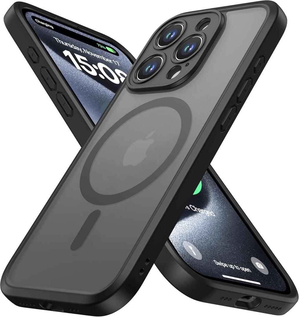 ImpactStrong Magnetic Guard Designed for iPhone 15 Case [Camera Protection] [Military Grade Drop Tested] [Compatible with MagSafe] Slim Translucent Matte Phone Case (6.1") - Black